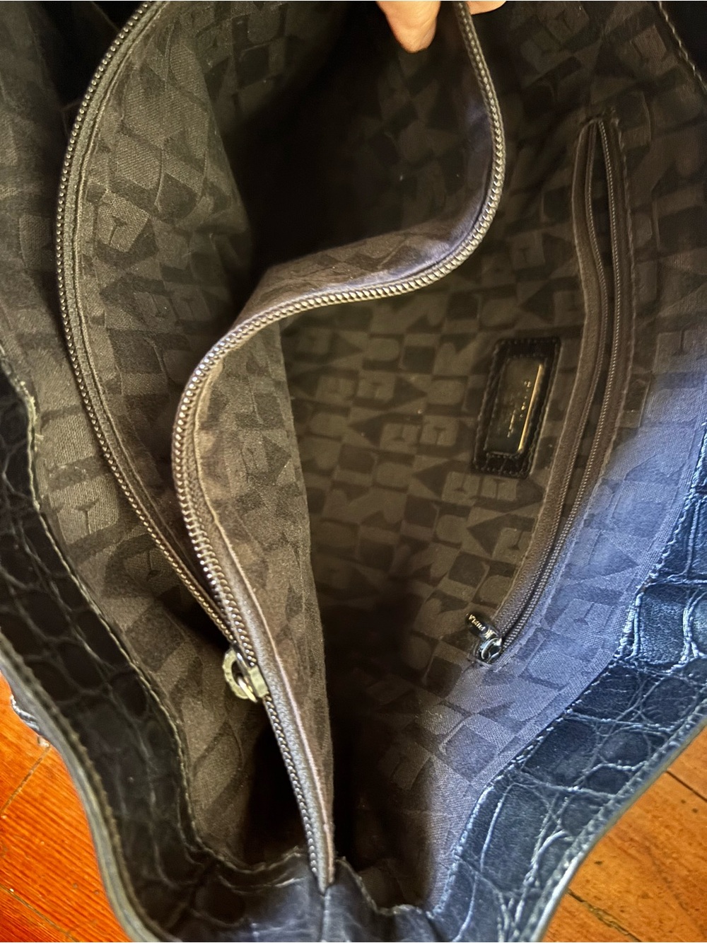 Furla Black Croc-Embossed Leather Tote with Silver Charm - Picture 5 of 12